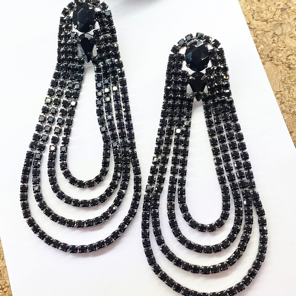 NEW Black Rhinestone Drop Earrings - Picture 3 of 15